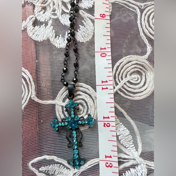 Elegant Black and Blue Cross Pendant Necklace - Picture 7 of 9